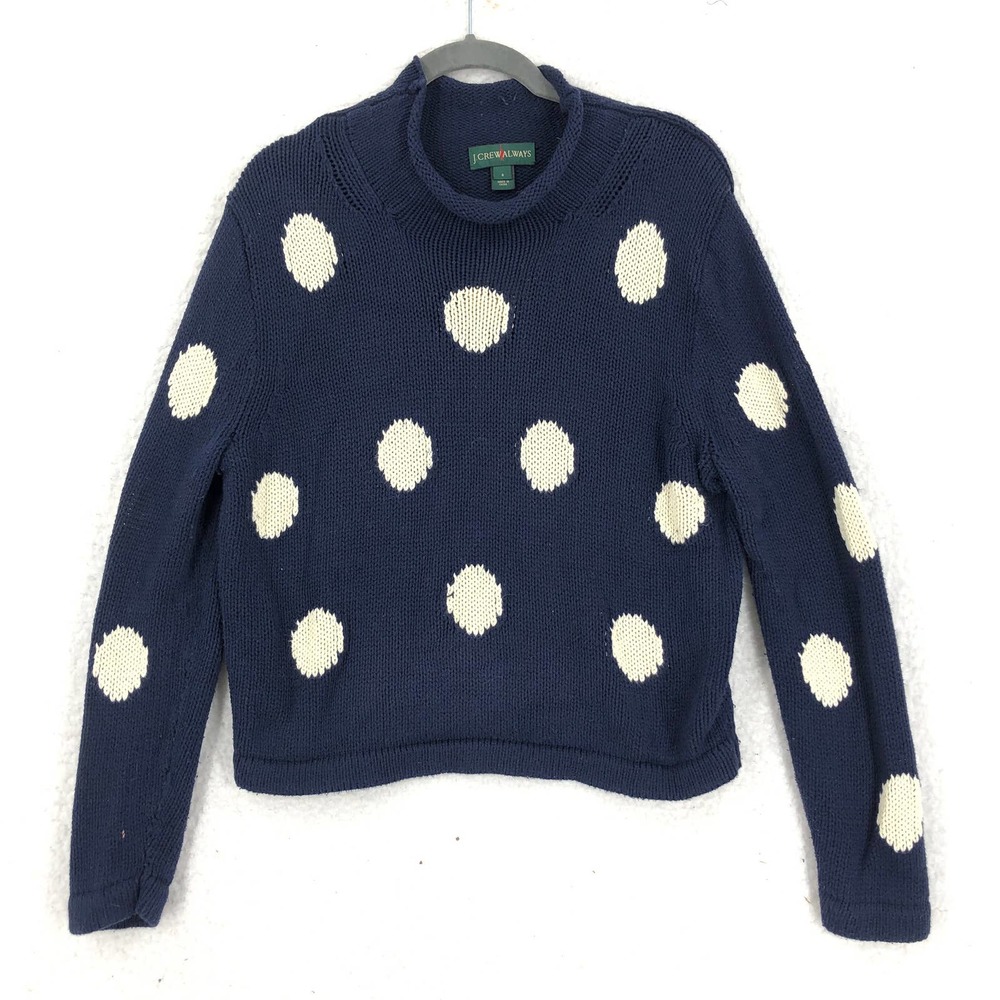 J. Crew Navy and White Rollneck Polka Dot Sweater